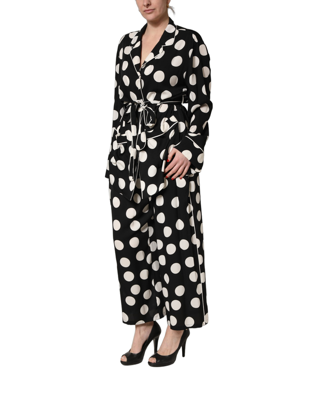 Black white polka dot pajama 2 piece set sleepwear-null