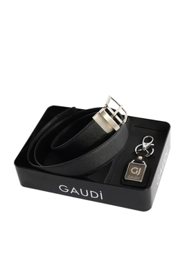 Gaudi set belt with keyring, Black, medium