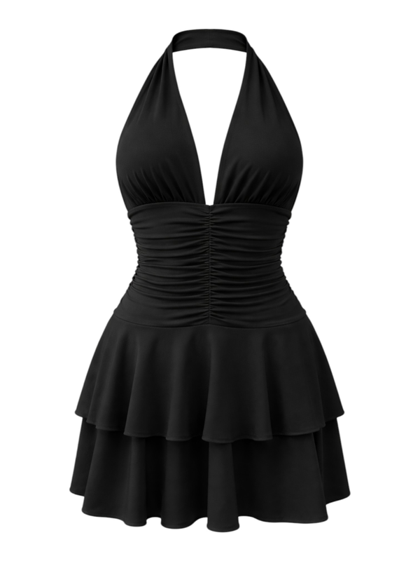 Halter neck mini dress - black-null