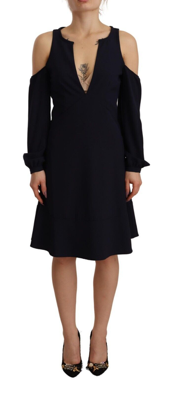 Black long sleeves open shoulder a-line dress-null