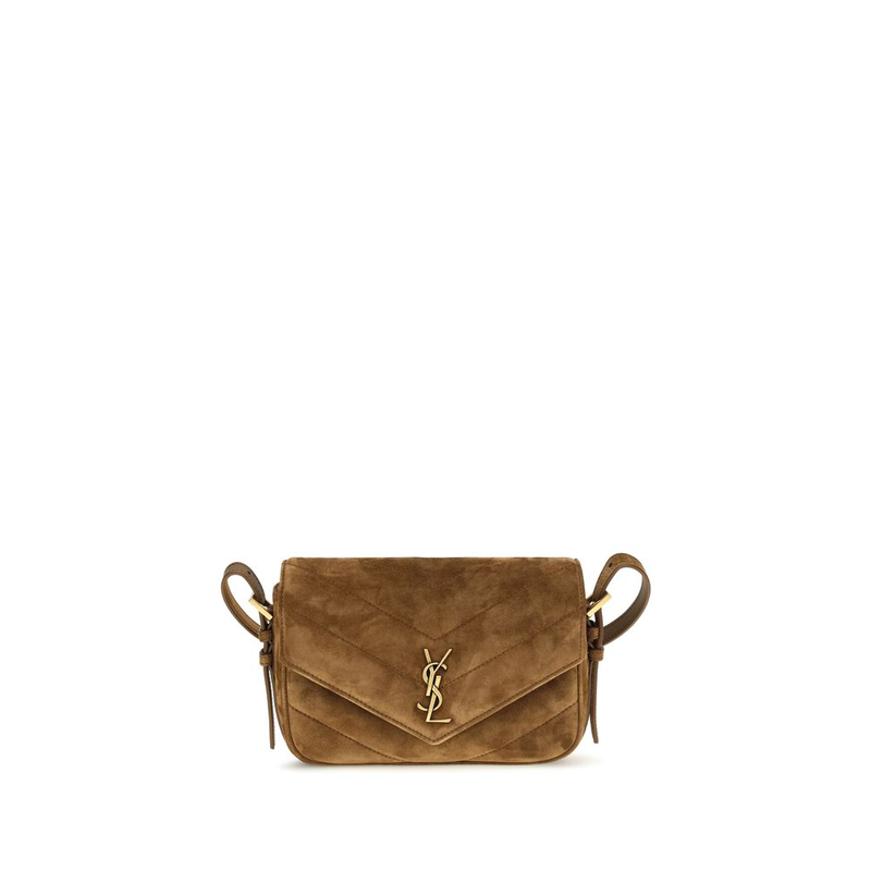 Brown suede leather shoulder bag-null