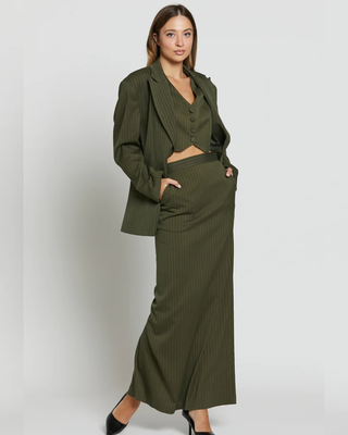 Silence set stripe boy maxi skirt blazer g0325b, Green, medium