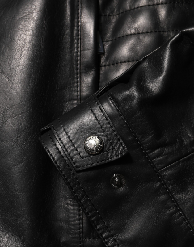 Black leather full zip biker blouson jacket-null