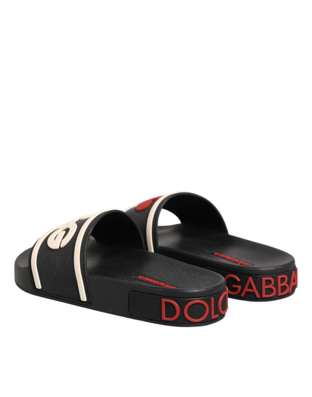 Black rubber slides sandals beachwear shoes-null