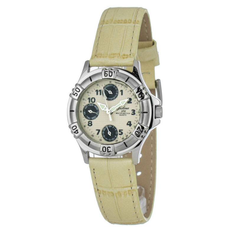Beige leather dress watch-null