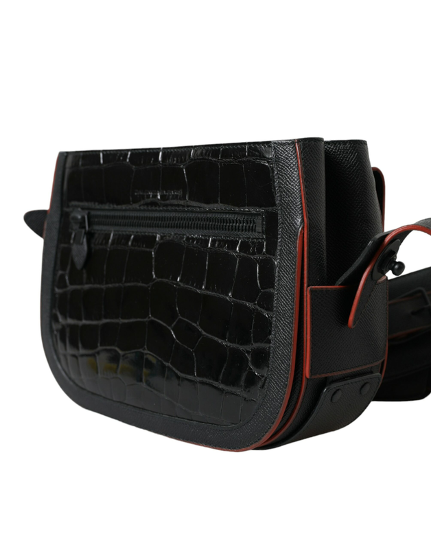 Black exotic leather shoulder crossbody camera bag-null