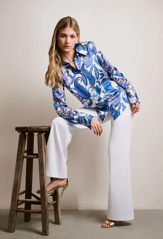 Satin floral printed shirt by desiree - xl , blue-null