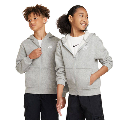 Kids sportswear club fleece full-zip hoodie, Grey Heather / White, medium