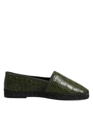 Green exotic leather espadrilles slip on shoes, Green, medium
