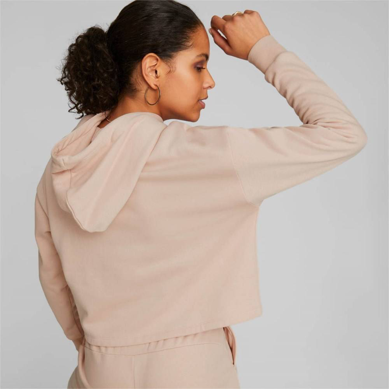 Eshort sleeves+ metallic logo cropped fleece hoodie image number null