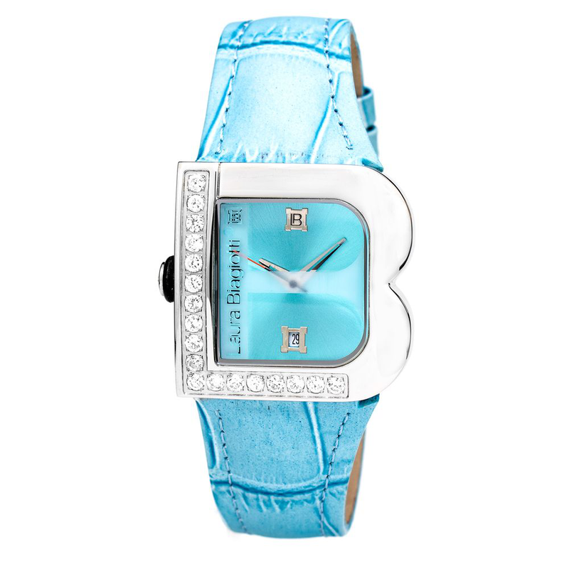 Blue leather dress watch-null
