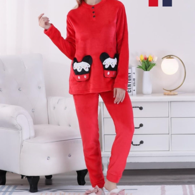 Womens pajama with buttons in thick flannel fabric #f1765, Red, medium