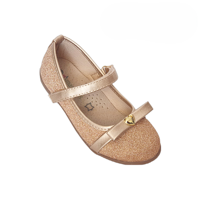 Girls glitter bronze ballerina - with heart detail and velcro strap, Bronze, medium