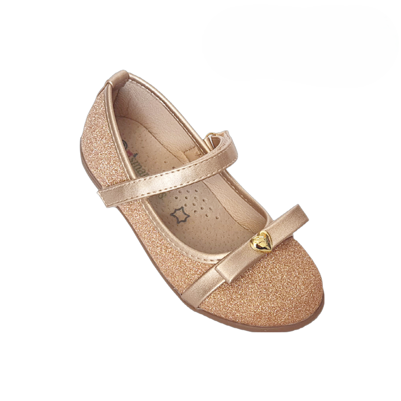 Girls glitter bronze ballerina - with heart detail and velcro strap-null