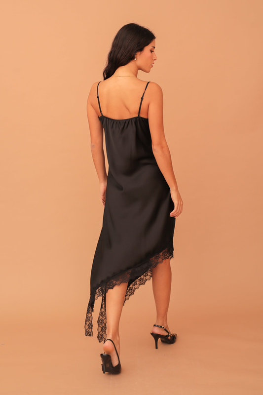 Layla satin lace-lined dress - black-null
