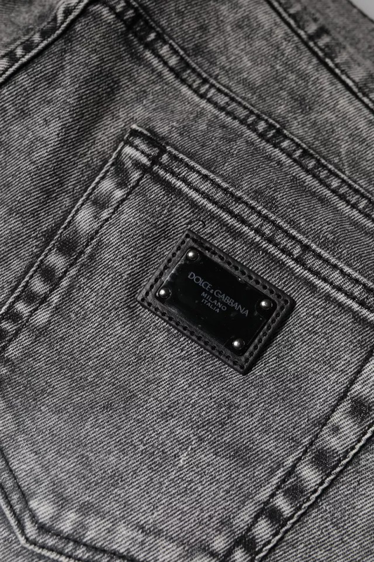 Gray logo plaque cotton slim fit denim jeans-null