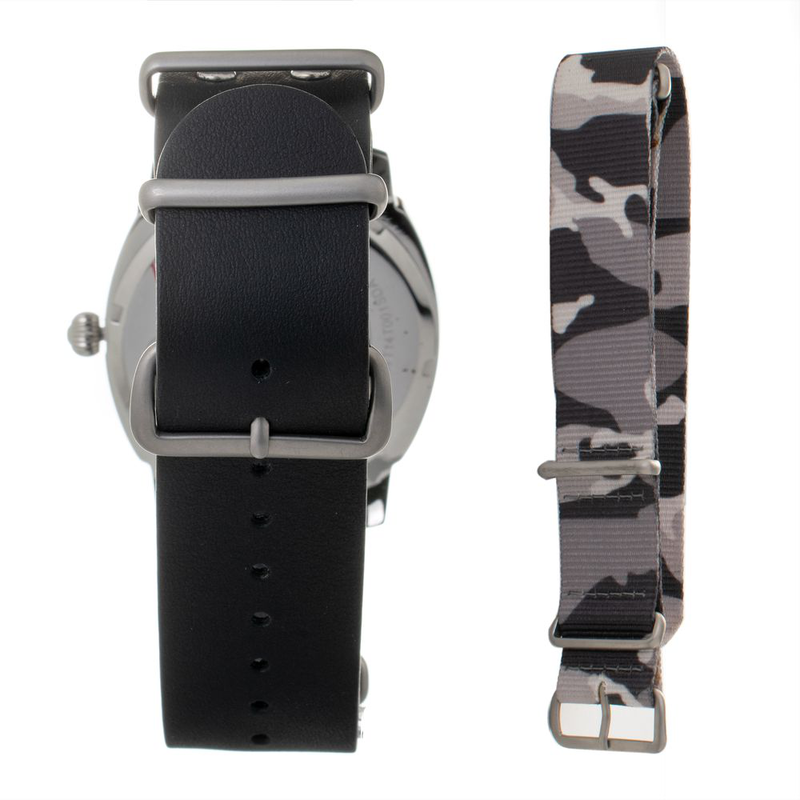Black leather dress watch-null
