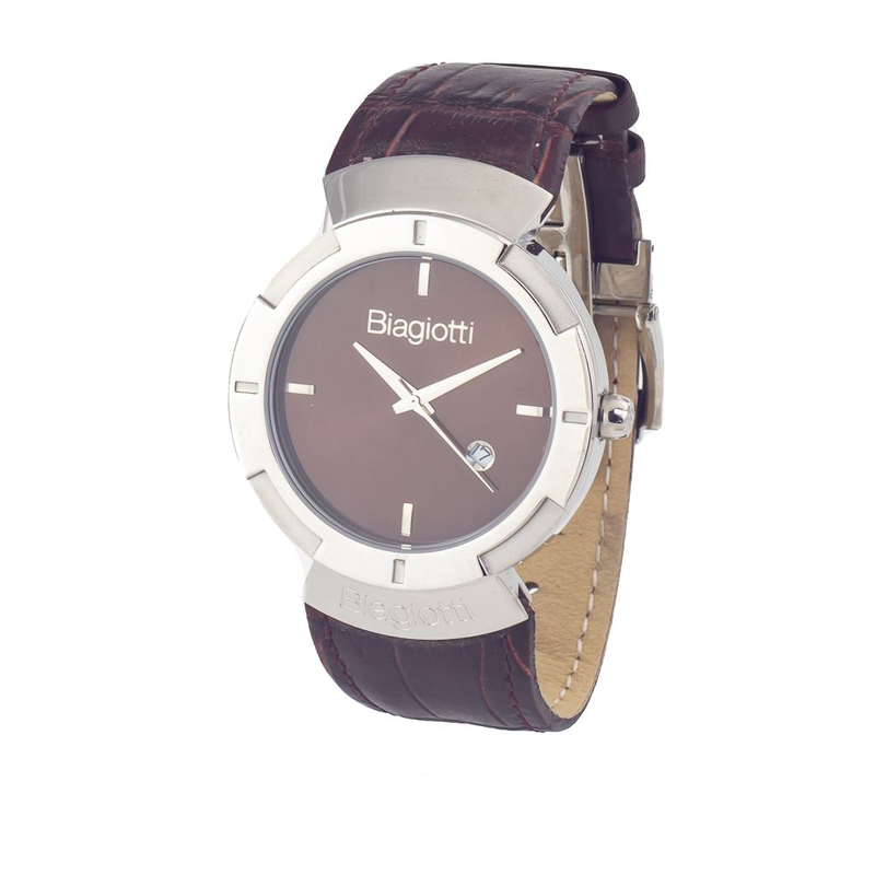 Brown leather dress watch-null