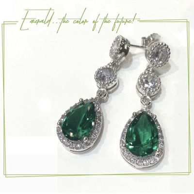 Emerald white zircon earrings, Emerald-white Zircon, medium