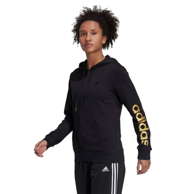 Womens essentials logo full-zip hoodie, Black / Gold, medium