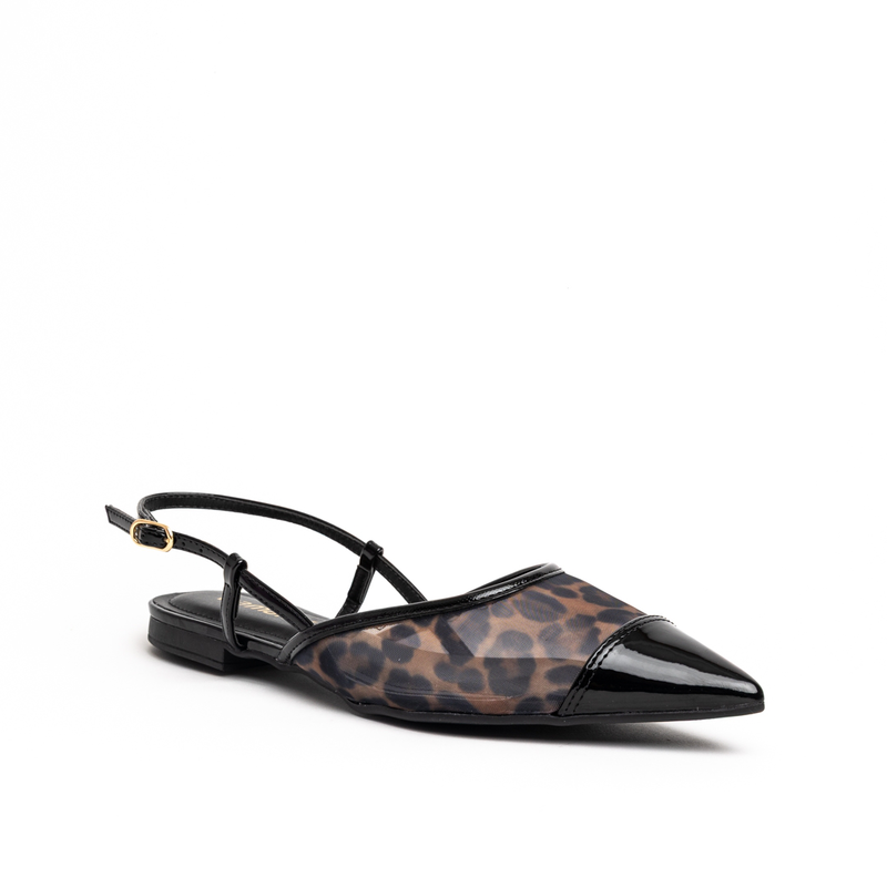 Via marte leopard mesh pointed ballerina flat pumps-null
