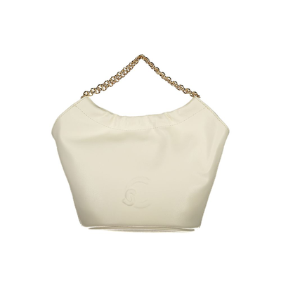 White leather woman handbag, White, medium