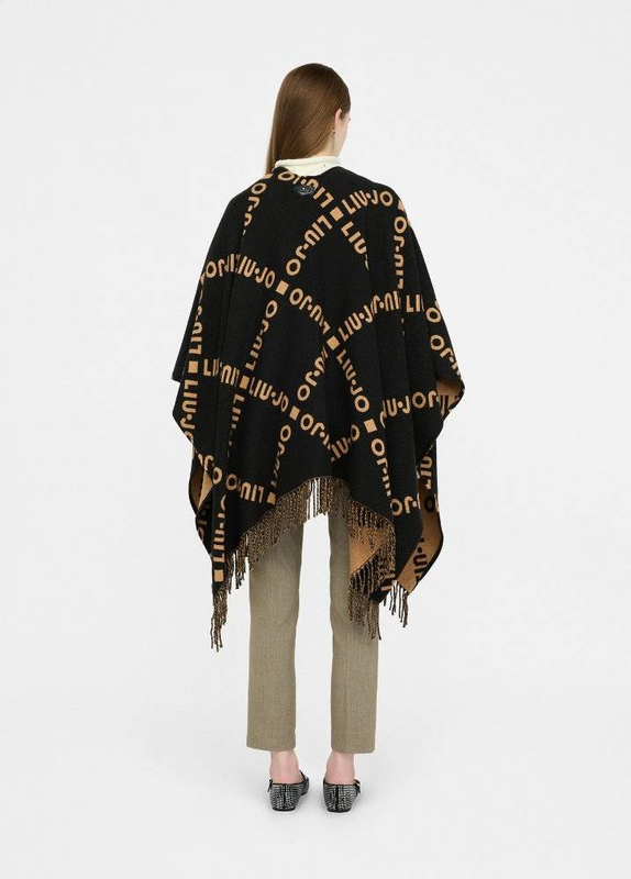 Liu Jo poncho with logo and fringes-null