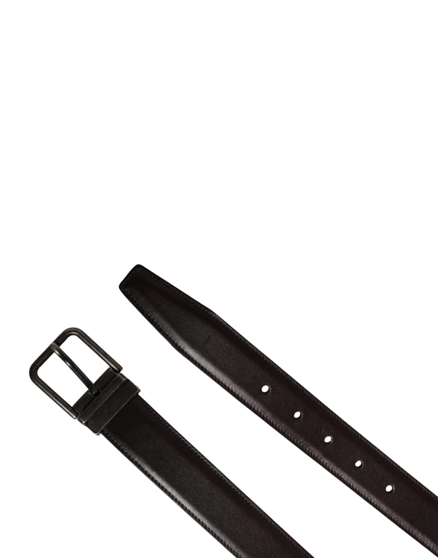 Men brown classic leather metal buckle belt-null