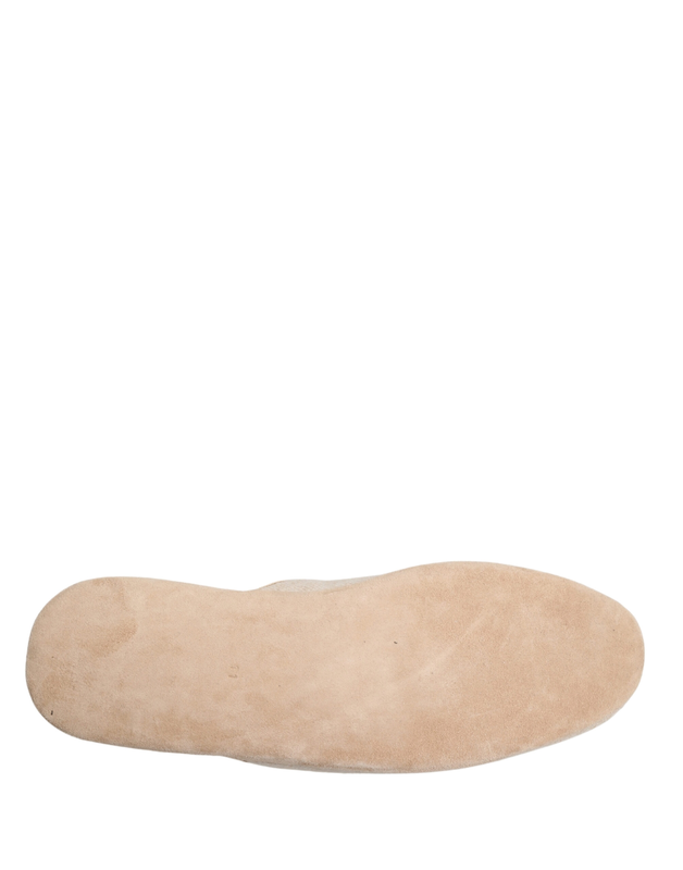 Beige shetland wool red quilted slippers shoes-null