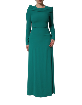 Green round neck long sleeves gown dress, Green, medium