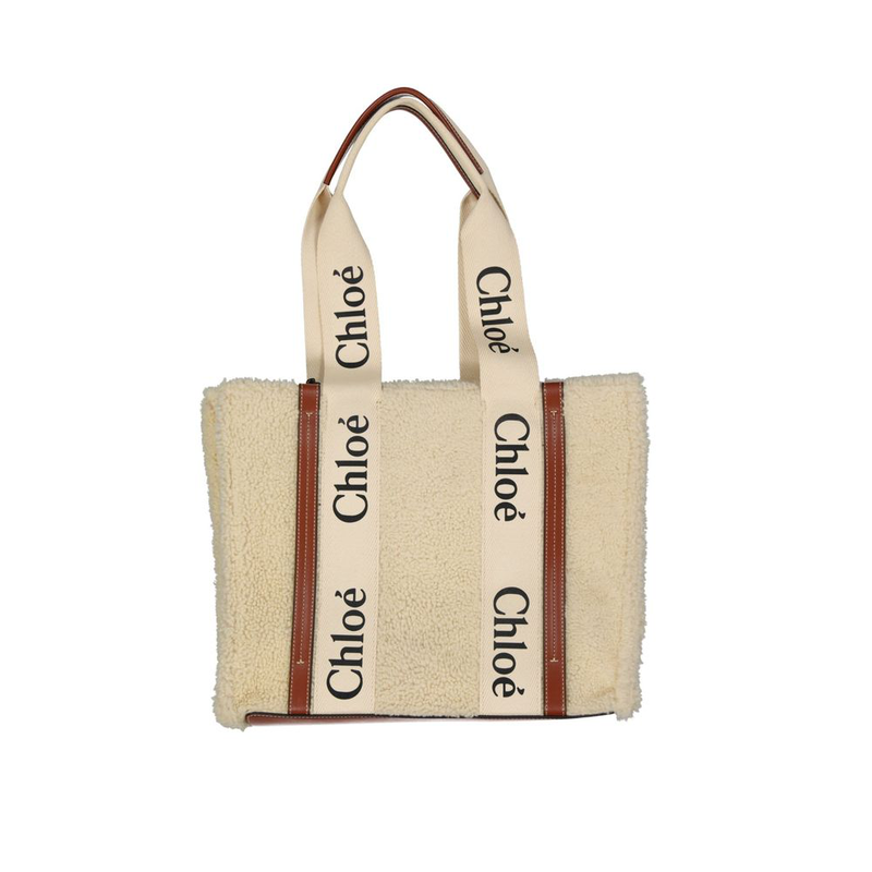 Beige lamb fur tote bag-null
