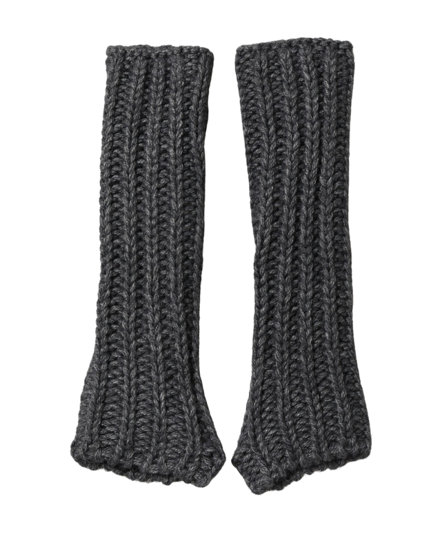 Gray acrylic knitted fingerless arm warmer gloves-null
