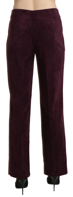 Purple suede high waist straight trouser pants-null