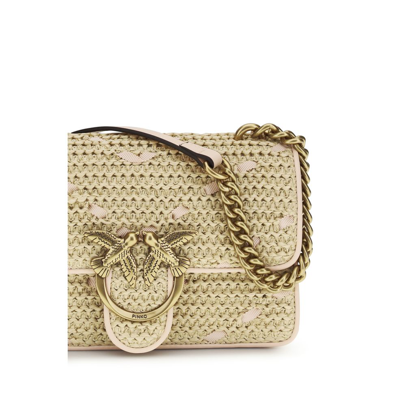 Beige raffia shoulder bag-null