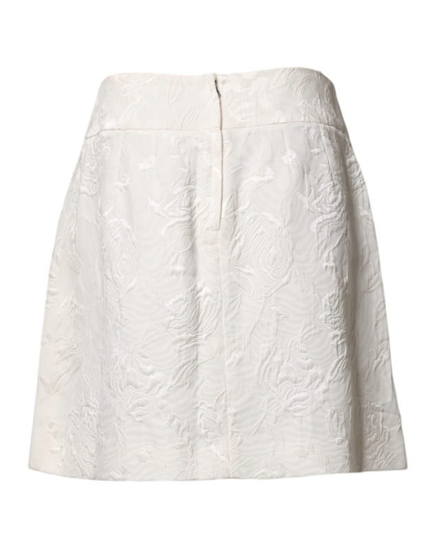 White floral brocade high waist mini skirt-null