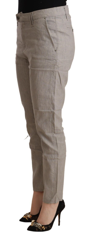 Light gray linen blend mid waist tapered pants-null