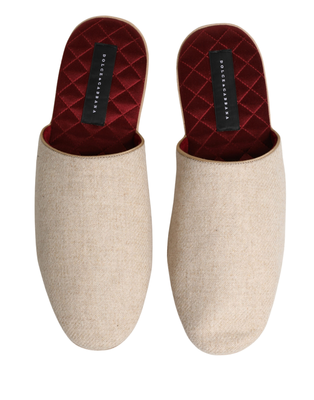 Beige shetland wool red quilted slippers shoes-null