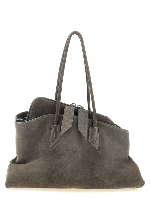 Gray bovine leather shoulder bag-null