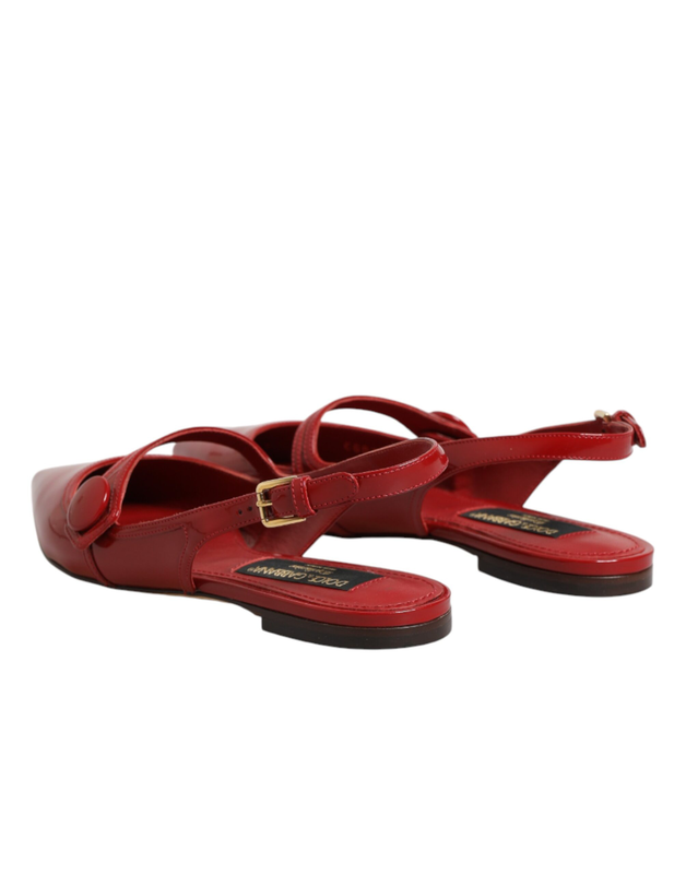 Red leather slingback flats sandals shoes-null
