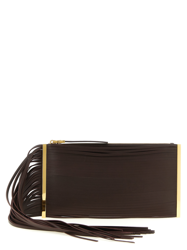 Brown leather clutch bag-null