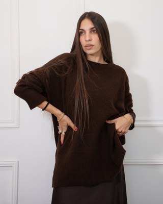 Oversized knit 122, Brown, medium