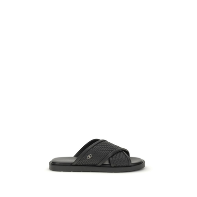 Black calf leather bos taurus flat sandals, Black, medium