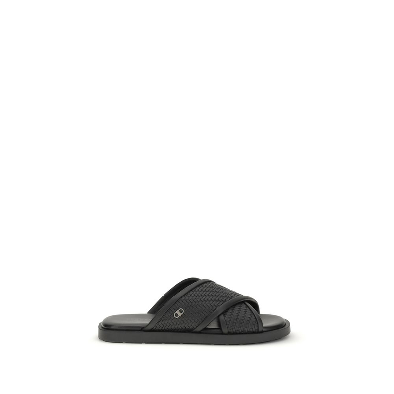 Black calf leather bos taurus flat sandals-null