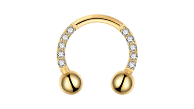 Surgical steel septum with zircon stones gold, , medium