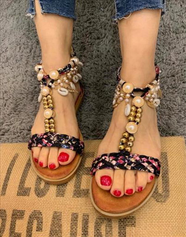 Flat floral print sandals image number null