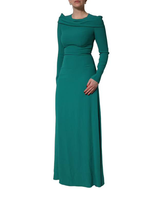 Green round neck long sleeves gown dress-null
