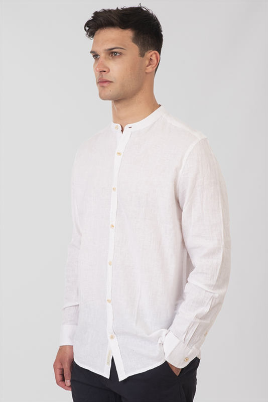 Rebase linen stand-up collar shirt-null