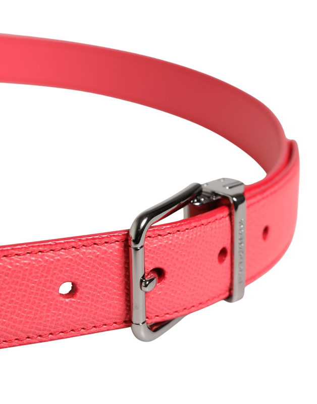 Pink calf leather silver metal buckle belt-null