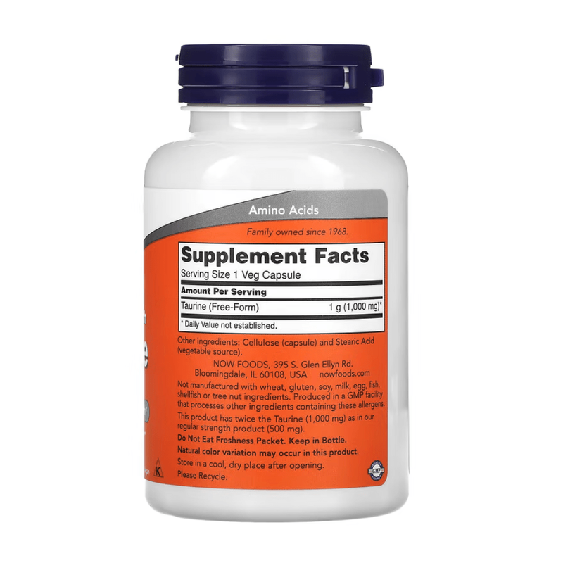 Product image: Now foods, taurine, double strength, 1,000 mg, 100 veg capsules, , medium-null