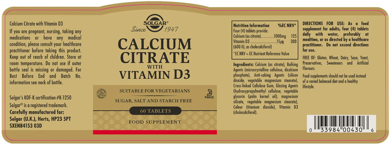 Solgar calcium citrate with vitamin d3 60 &tau;&alpha;&mu;&pi;&lambda;έ&tau;&epsilon;&sigmaf;, , medium-null